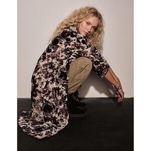 Free People Simone Velvet Duster Coat XS Floral Bohemian Long Kimono Jacket NEW‎